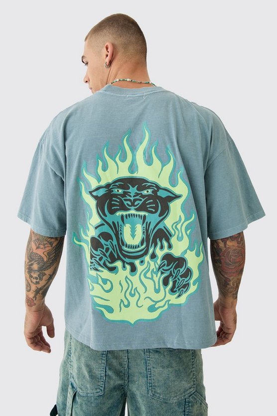 Kastiges Oversize T-Shirt mit Flammen-Print