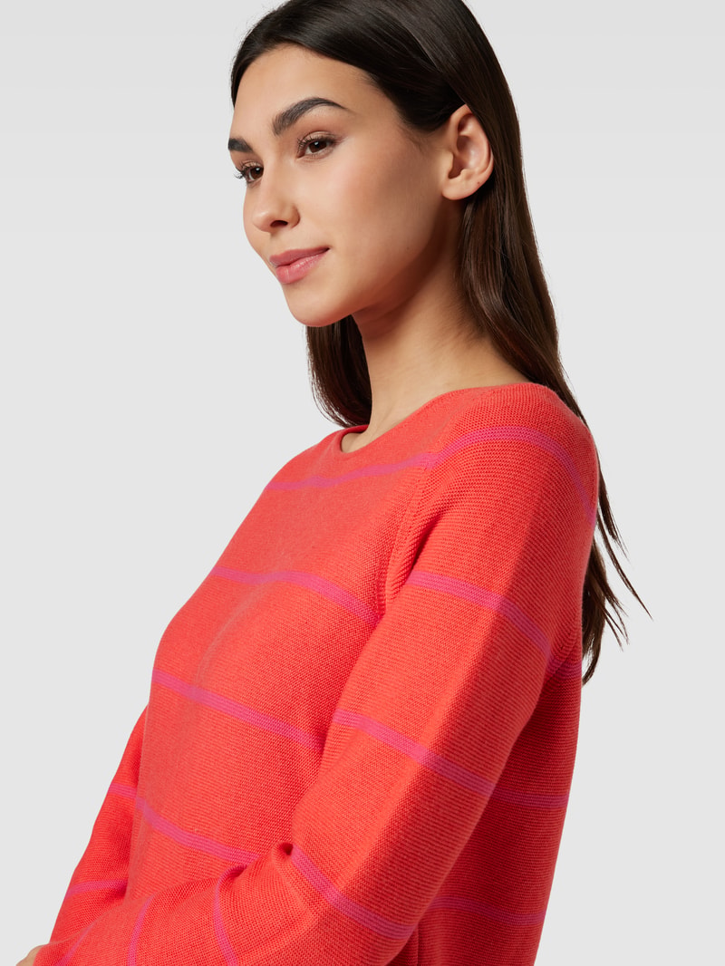 Strickpullover mit Streifenmuster in dunkel orange meliert