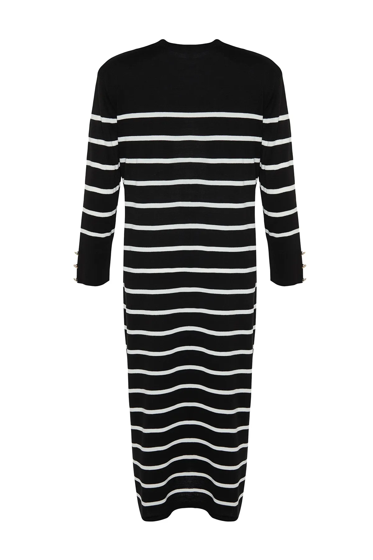 Trendyol Modest  Schwarzes Strickkleid mit Streifen und Knopfleiste TCTAW24EB00002