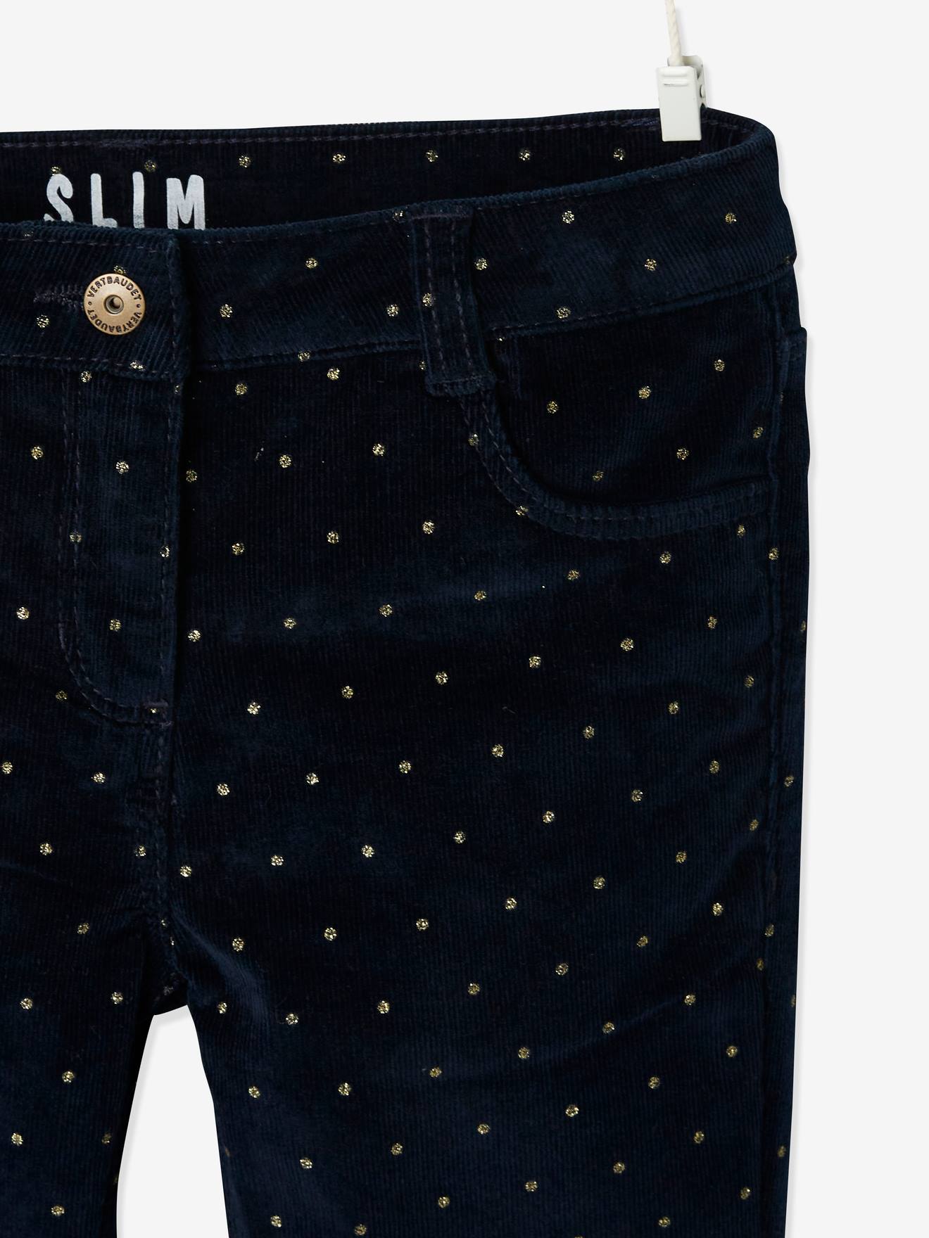 Slim MorphologiK fille en velours à pois irisés tour de hanches médium marine imprimé