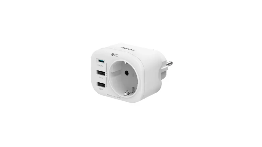 Hama Mehrfachstecker 4er f. Steckdose, 1 USB-C PD, 2 USB-A, 1 Schutzkontakt, 20W
