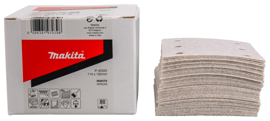 Makita Accessories P-42525 Φύλλο λείανσης 114x102 K80 Λευκό Velcro 50 τεμάχια