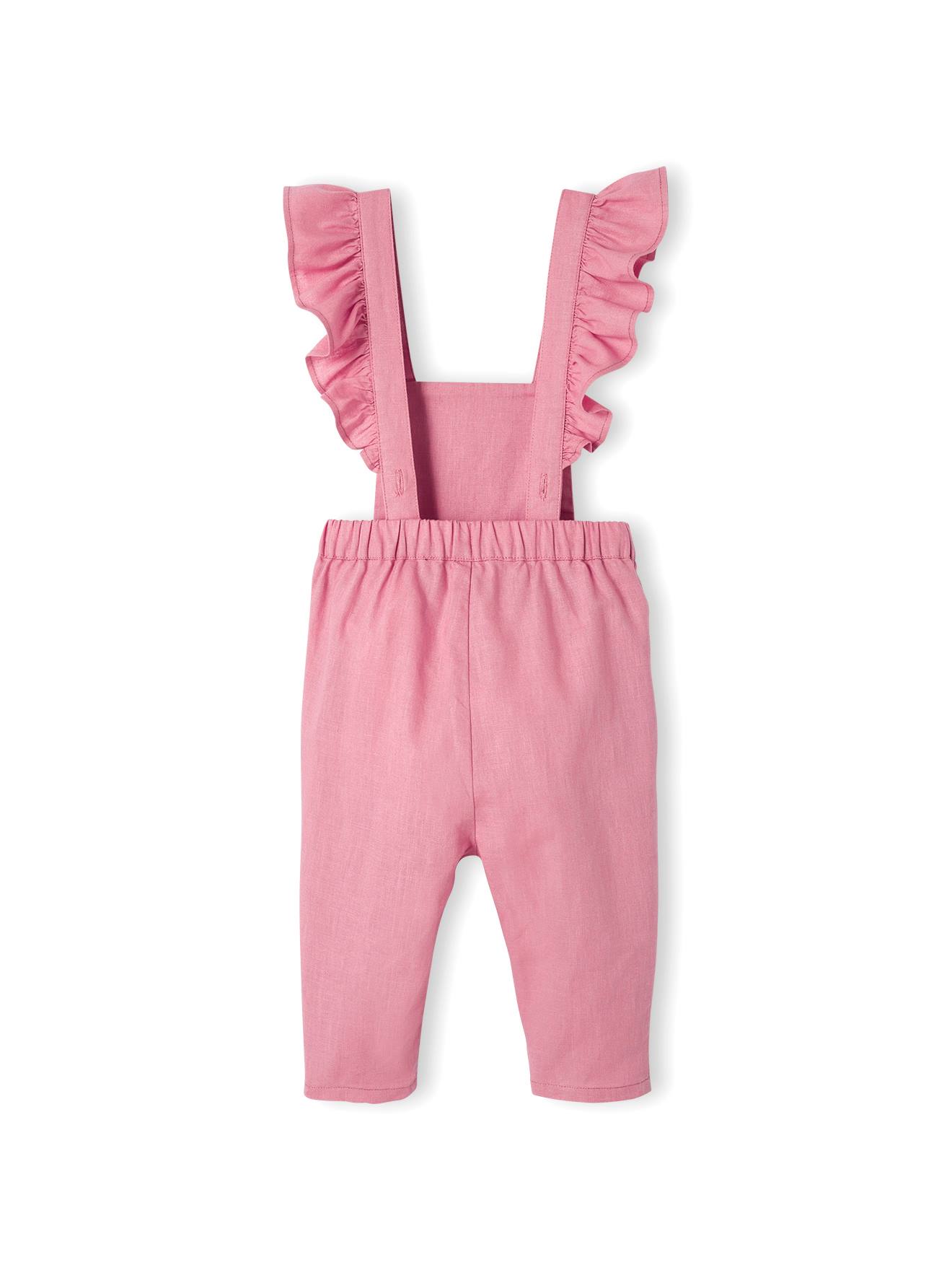 Salopette à volant bébé en lin et coton rose