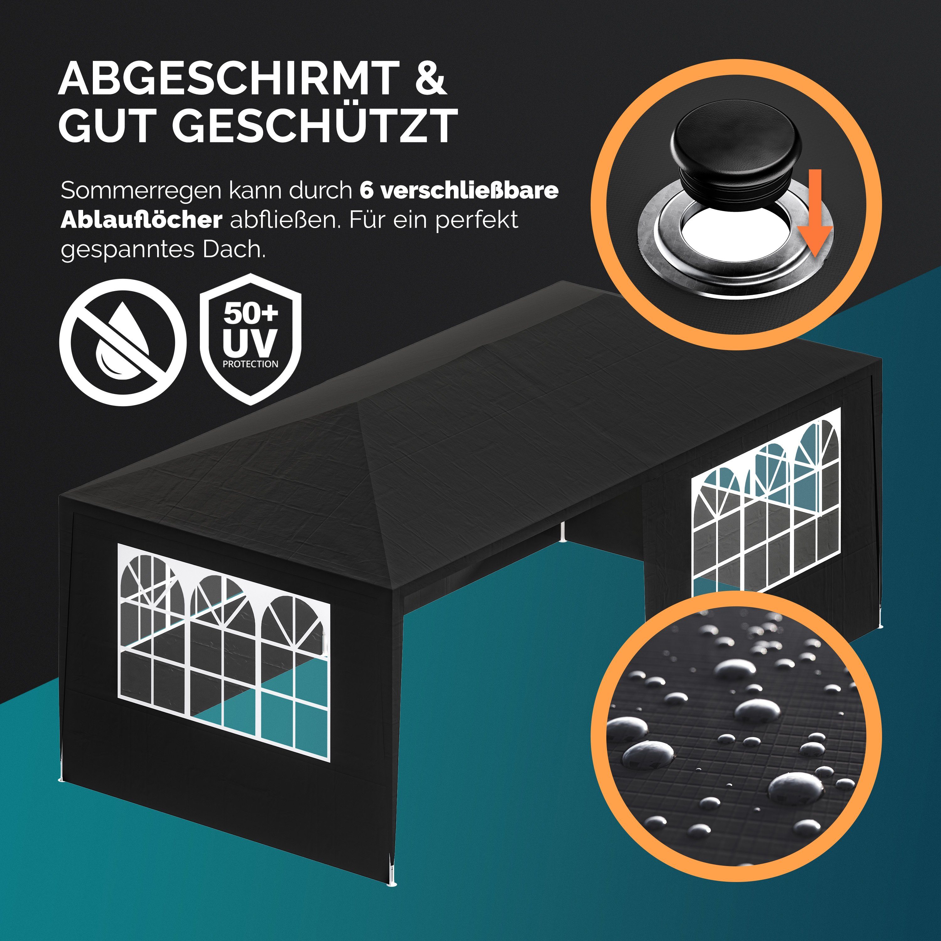 Casaria Partyzelt Rimini, anthrazit 3x6m UV-Schutz 18m² Wasserabweisend 6 Seitenteile Pavillon