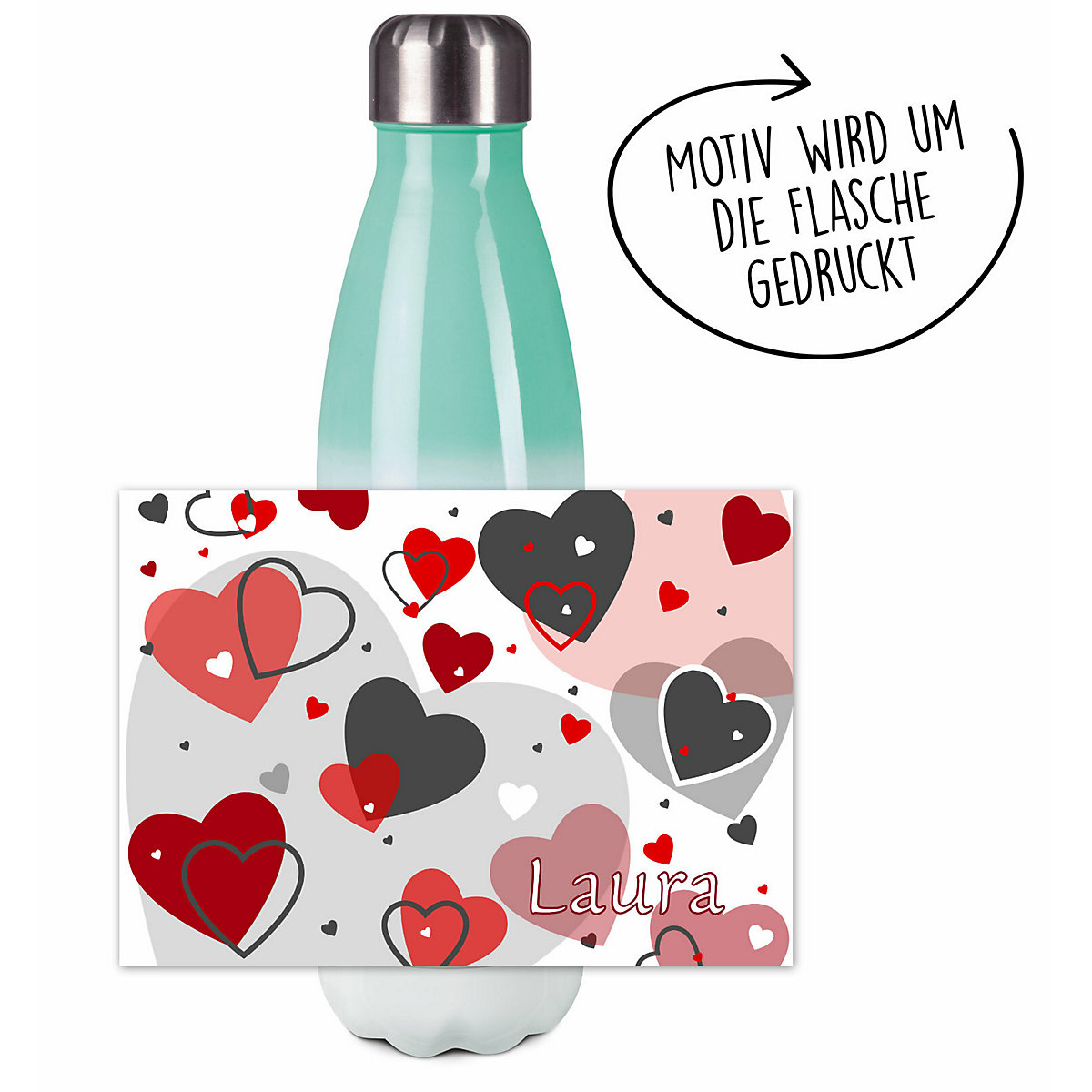 Edelstahl Kinder Thermoflasche / Trinkflasche bunt Herz Farbe rot grau Spülmaschinenfest, Auslaufsicher, Bruchfest, Doppelwandig, Für Heißgetränke geeignet, Mit Deckel, Isoliert