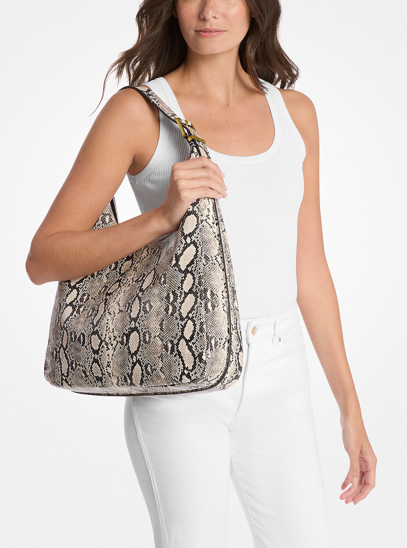 Borsa a tracolla Nolita Large Hobo in pelle con stampa serpente - NATURALE