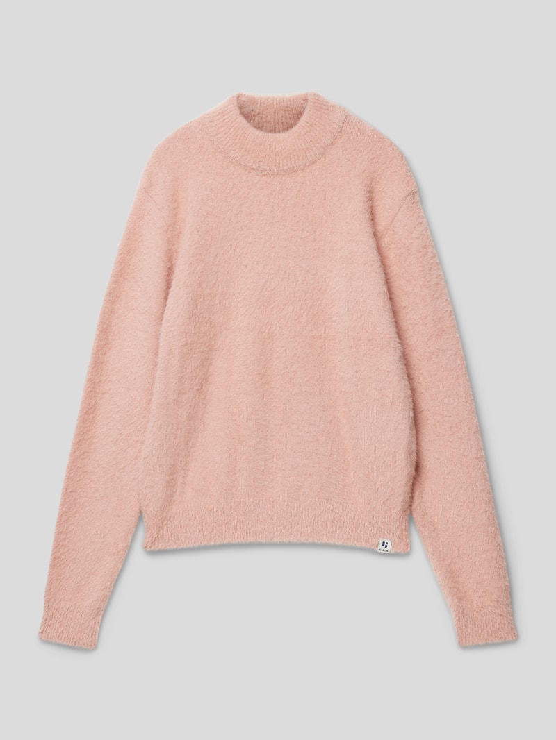 Strickpullover mit geripptem Rundhalsausschnitt in rosé