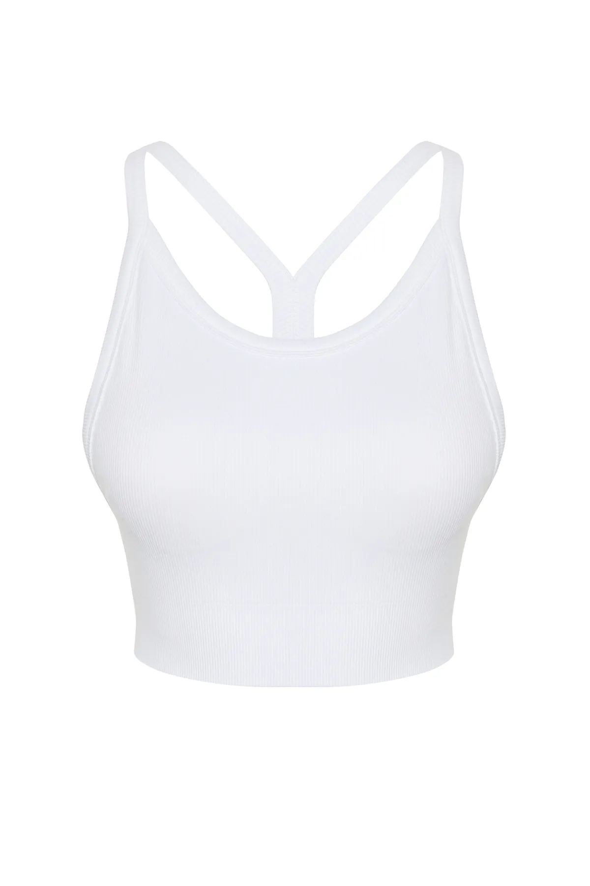 Trendyol Collection  Weißer nahtloser/nahtloser, gestützter/formender Neckholder-Sport-BH aus Strick THMSS24SS00029