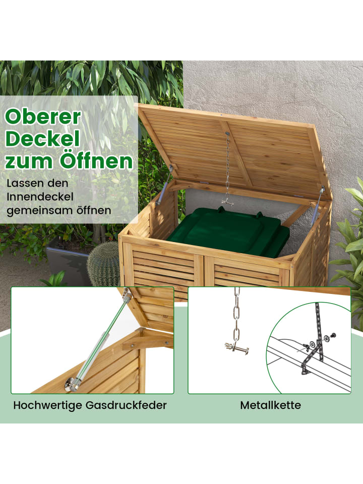 COSTWAY Mülltonnenschutz mit Tür & Deckel in Hellbraun günstig kaufen onesize