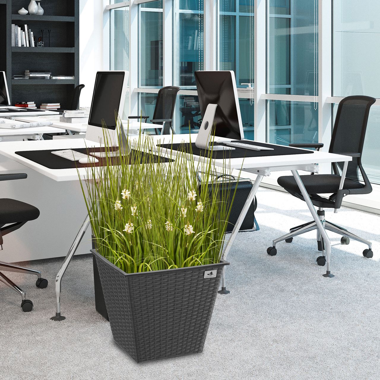 Weles Pflanzkübel aus Polyrattan 2er Set 41,5 x 41,5 x 38 cm, anthrazit