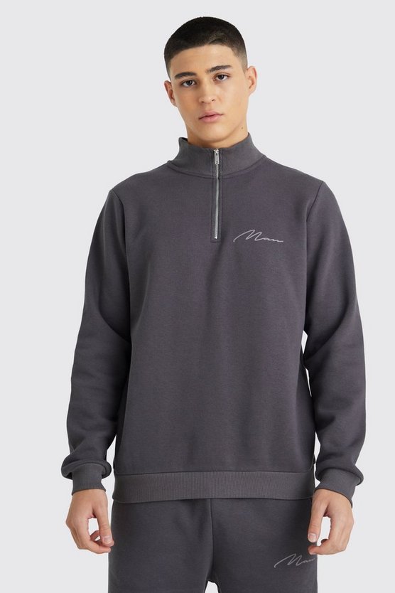 Man Signature Sweatshirt-Trainingsanzug mit 1/4 Reißverschluss