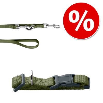 HUNTER Set: Halsband London + Führleine London, olivgrün