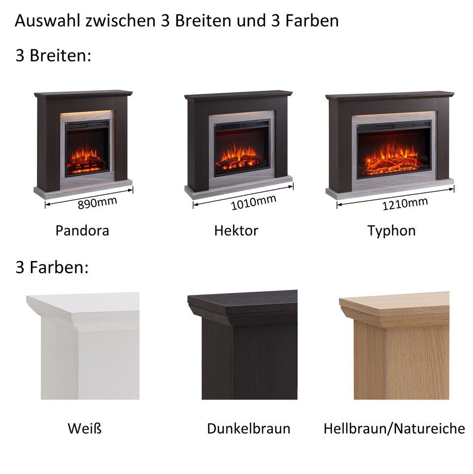 CrownFlame Elektrokamin Typhon, Standkamin mit Heizung 2000W, Heizung, LED-Beleuchtung, 3D-Flammeneffekt & Fernbedienung