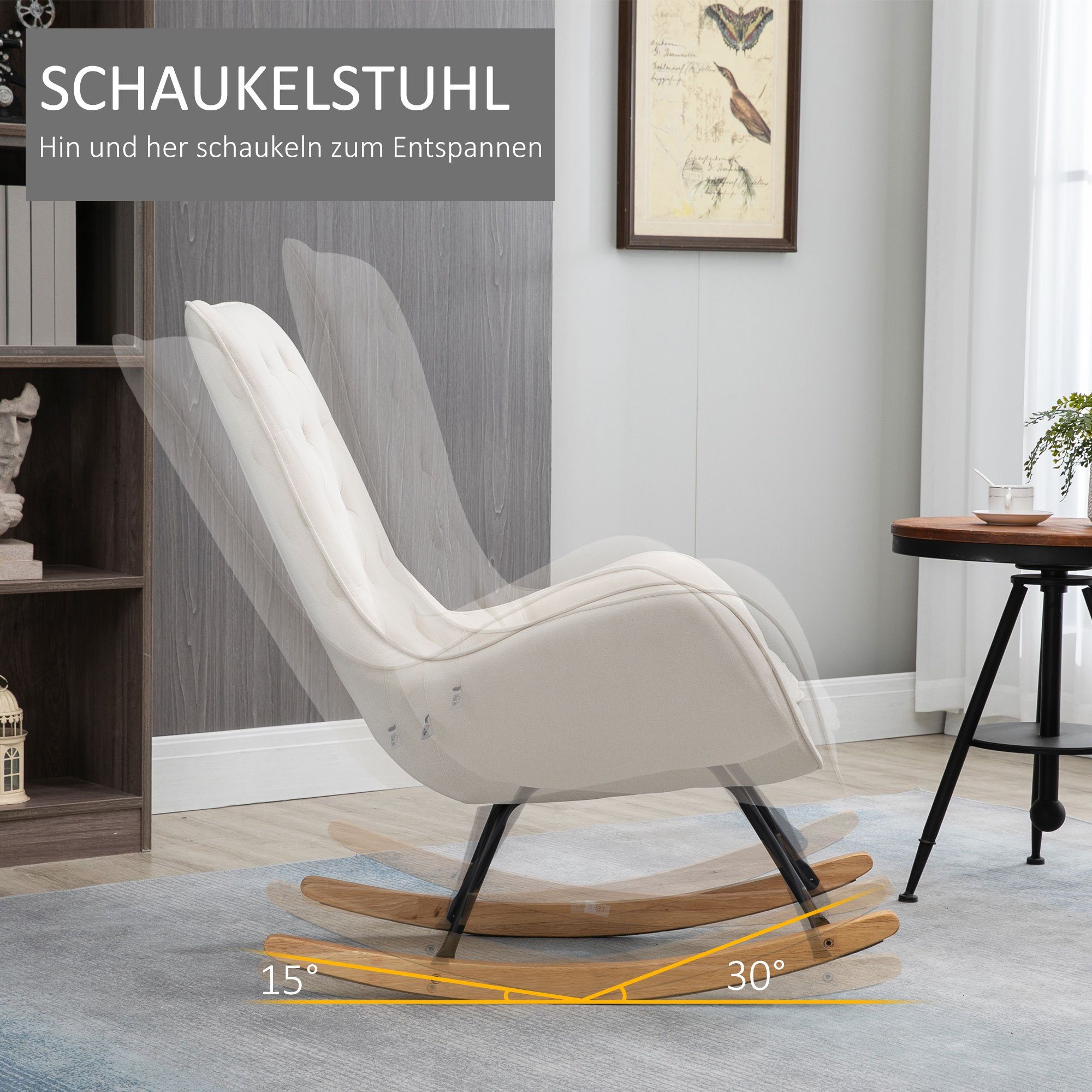 HOMCOM Schaukelstuhl Relaxsessel Schaukelsessel, Schwingsessel (Relaxstuhl, 1 St), Cremeweiß 69 x 90 x 100 cm