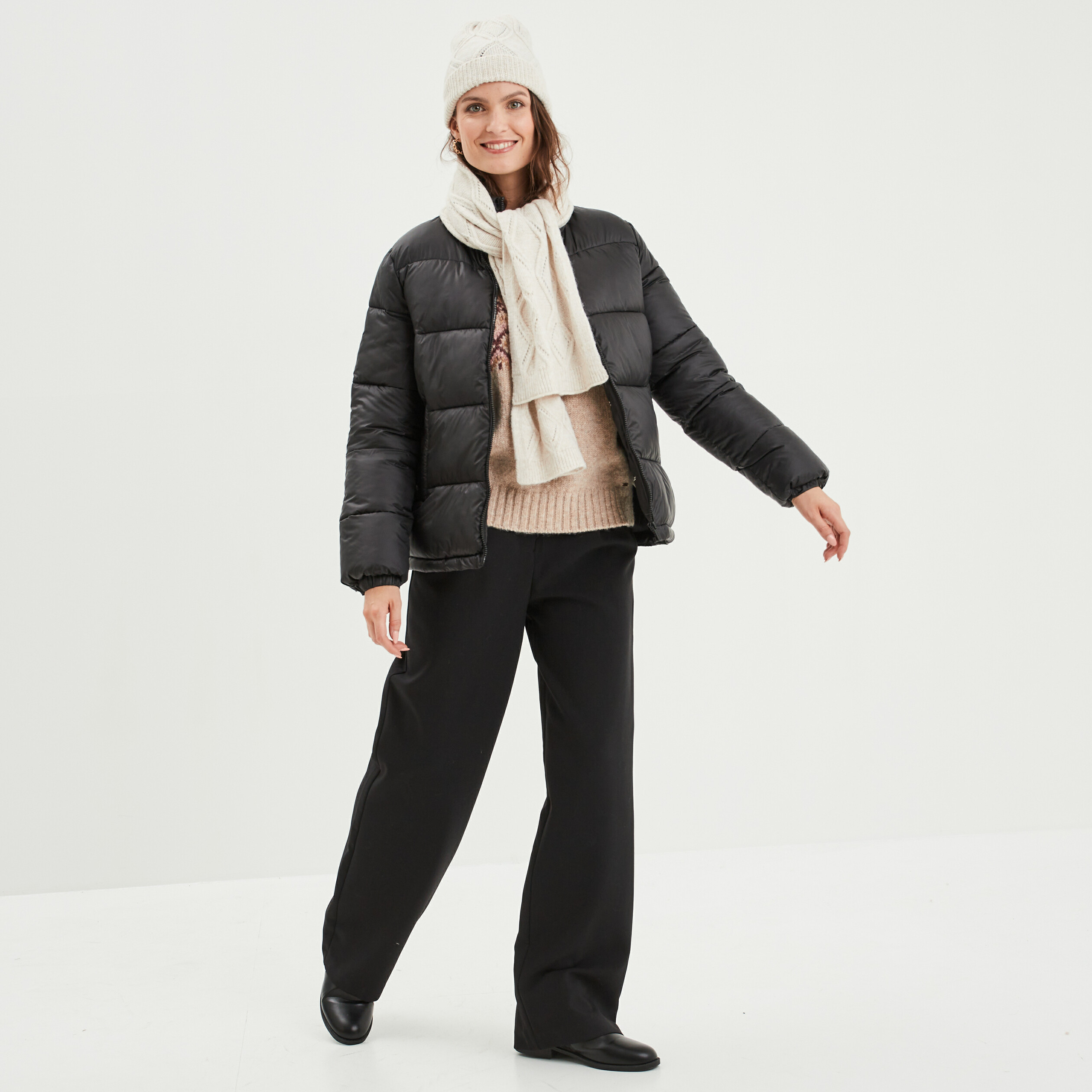 Doudoune col montant zippée noir femme | La Halle
