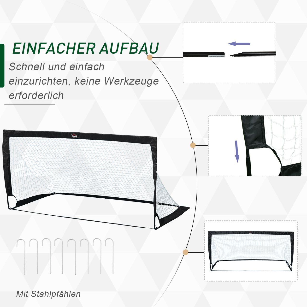 HOMCOM Fußballtore Fußballnetz 2er Set Minitore Faltbar