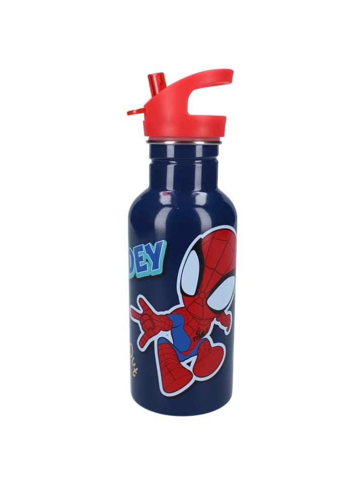 Spiderman Kinder Trinkflasche 500 ml mit Strohhalm und Twist-off-Verschluss in Blau günstig kaufen 22 cm