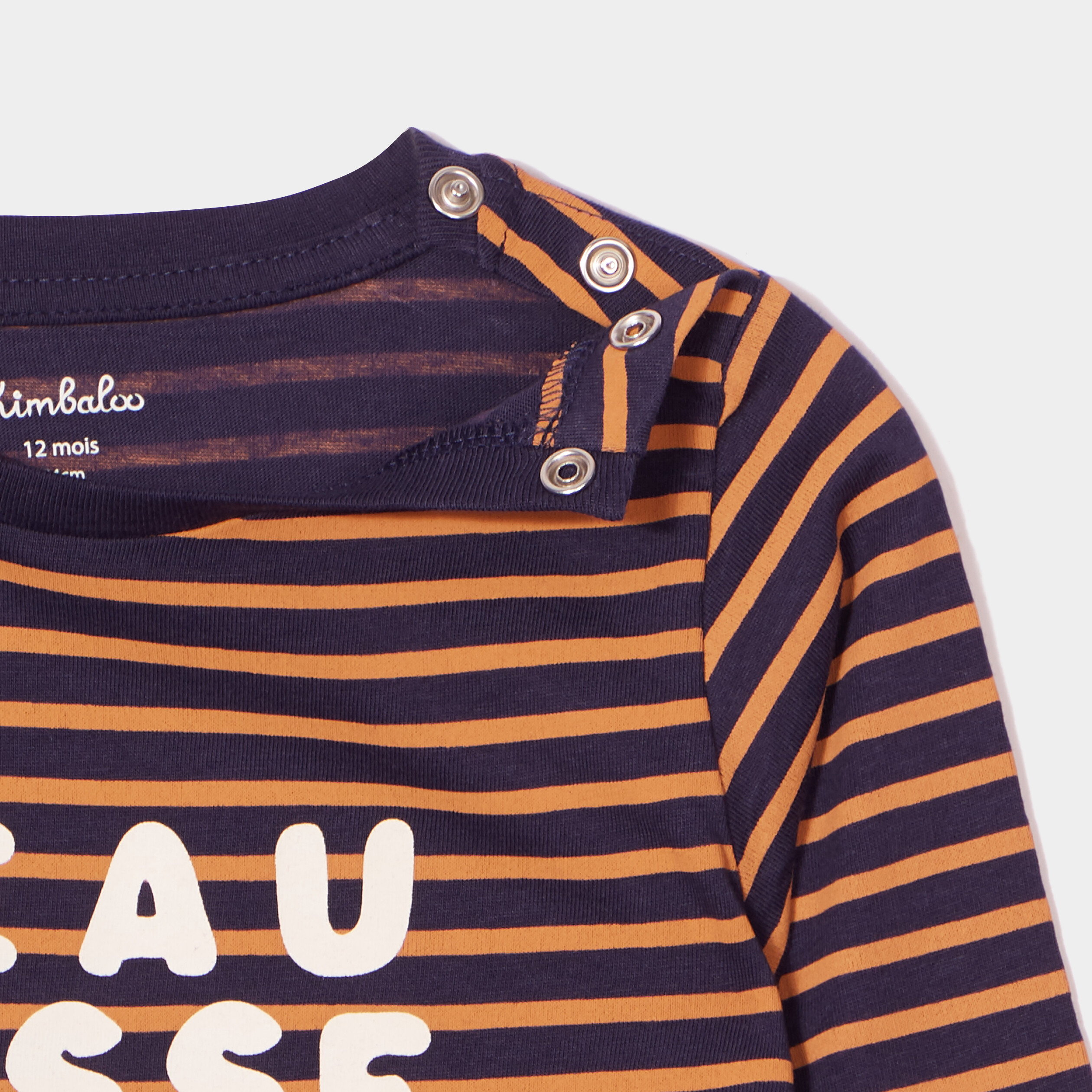 T-shirt épaule boutonnée manches longues bleu marine bébé garçon | La Halle
