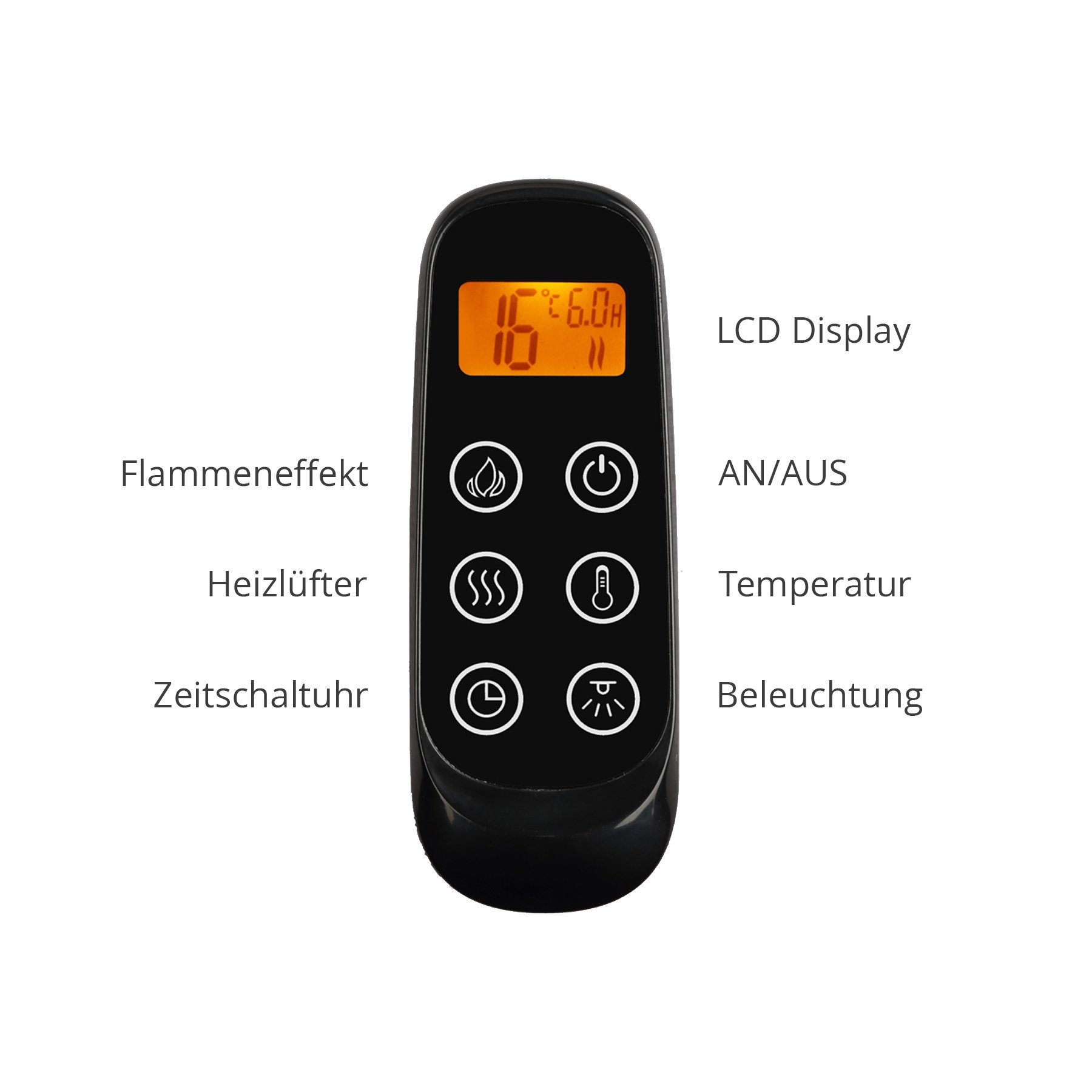 RICHEN Elektrokamin Hikaru, Standkamin mit Heizung 2000W, 3D-Flammeneffekt, LED, App-Steuerung, Fernbedienung, Timer