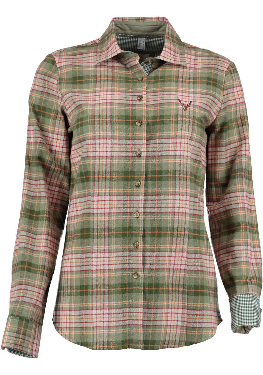 OS-Trachten Outdoorbluse Flayon Jagdbluse mit Hirsch-Stickerei auf der Brust