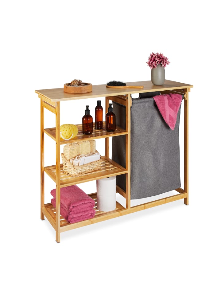 relaxdays Wäschekorb Regal in Natur/ Grau - (B)100 x (H)80 x (T)32 cm günstig kaufen onesize
