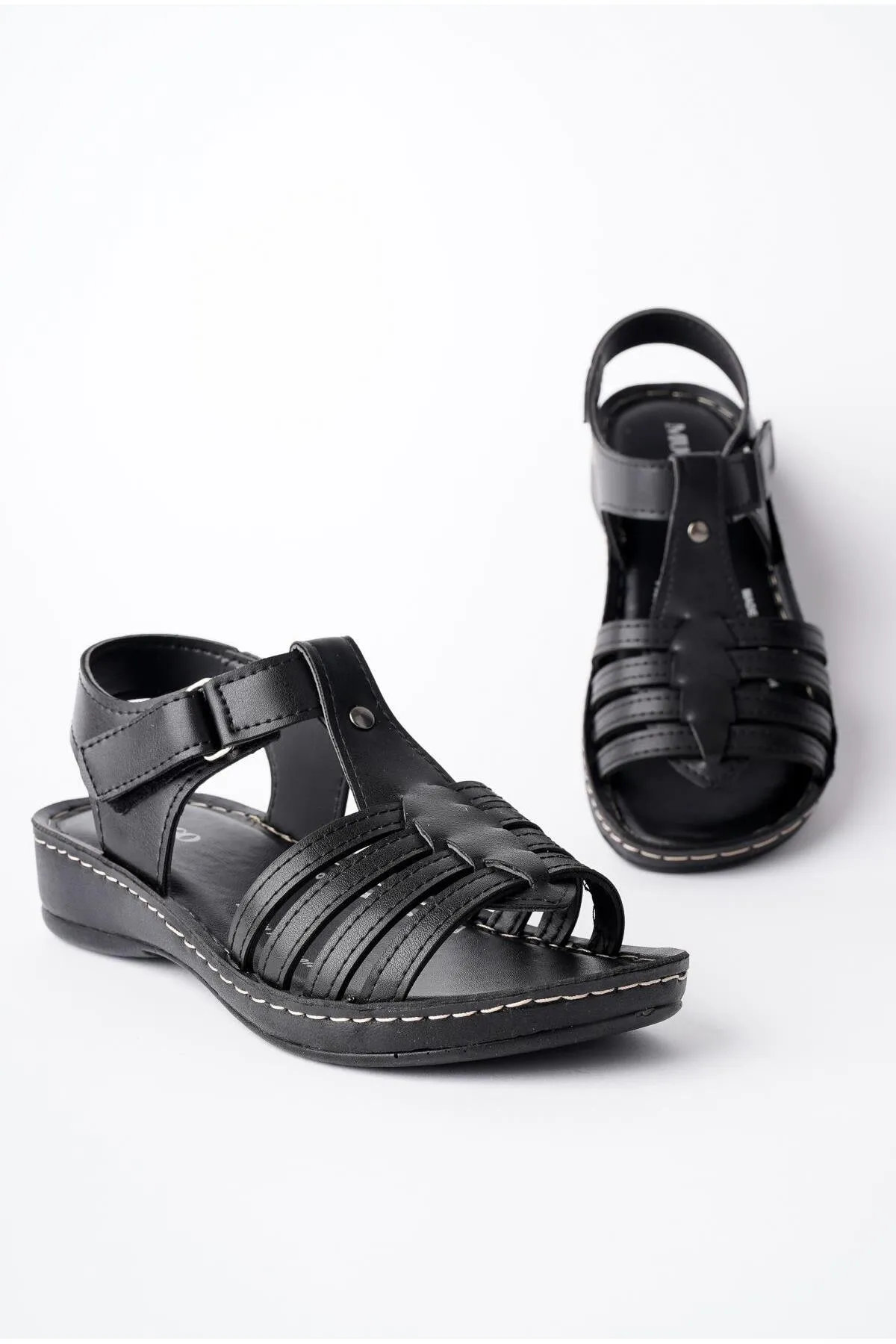 MUGGO  Farah-Damensandalen mit garantiert orthopädischer, bequemer Passform und Klettverschluss in Lederoptik