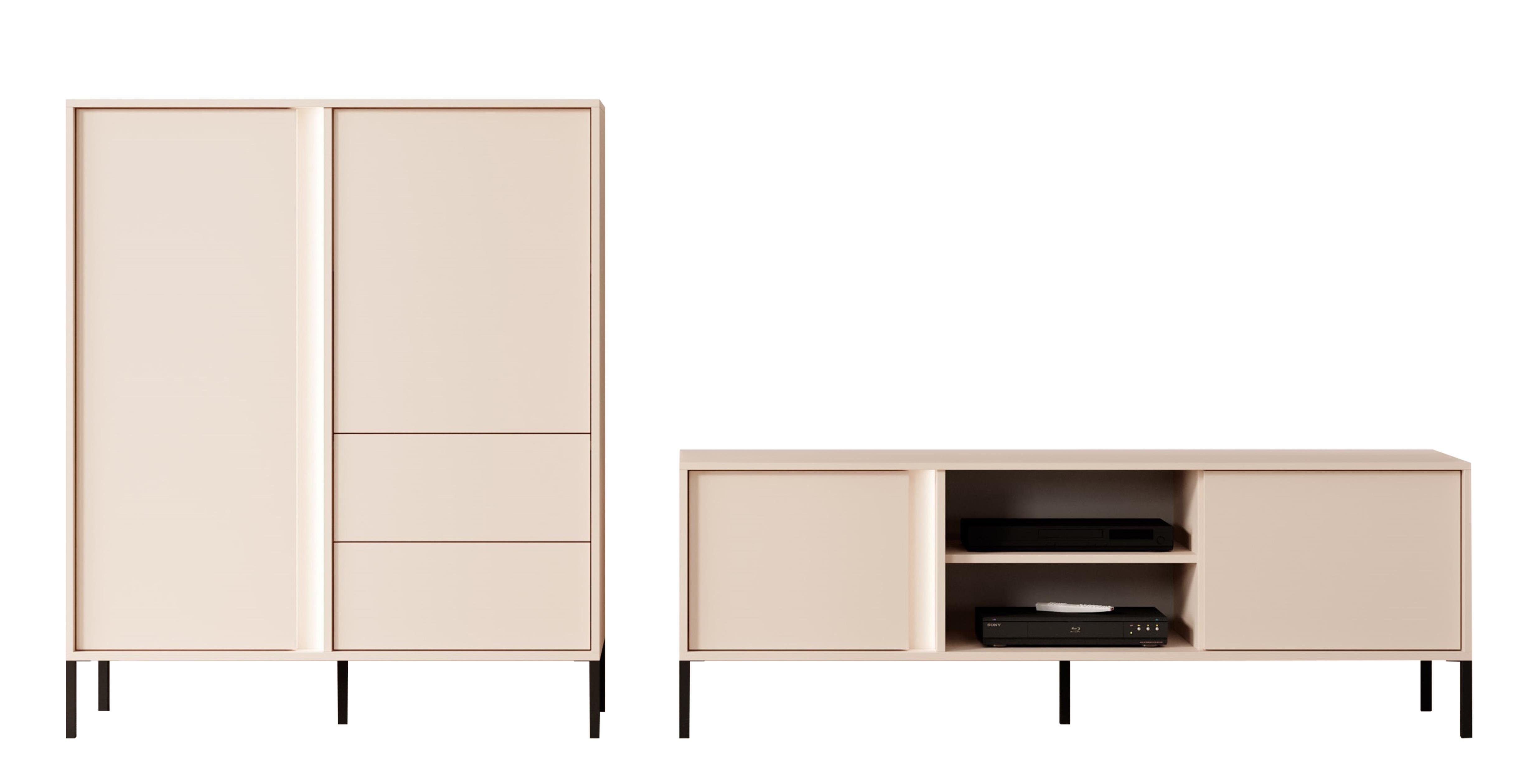 Furnix Wohnwand Mediawand DASTI 1 Möbelwand Highboard und TV-Schrank Beige, B256,4 x H123,4 x T39,5 cm, Made in EU