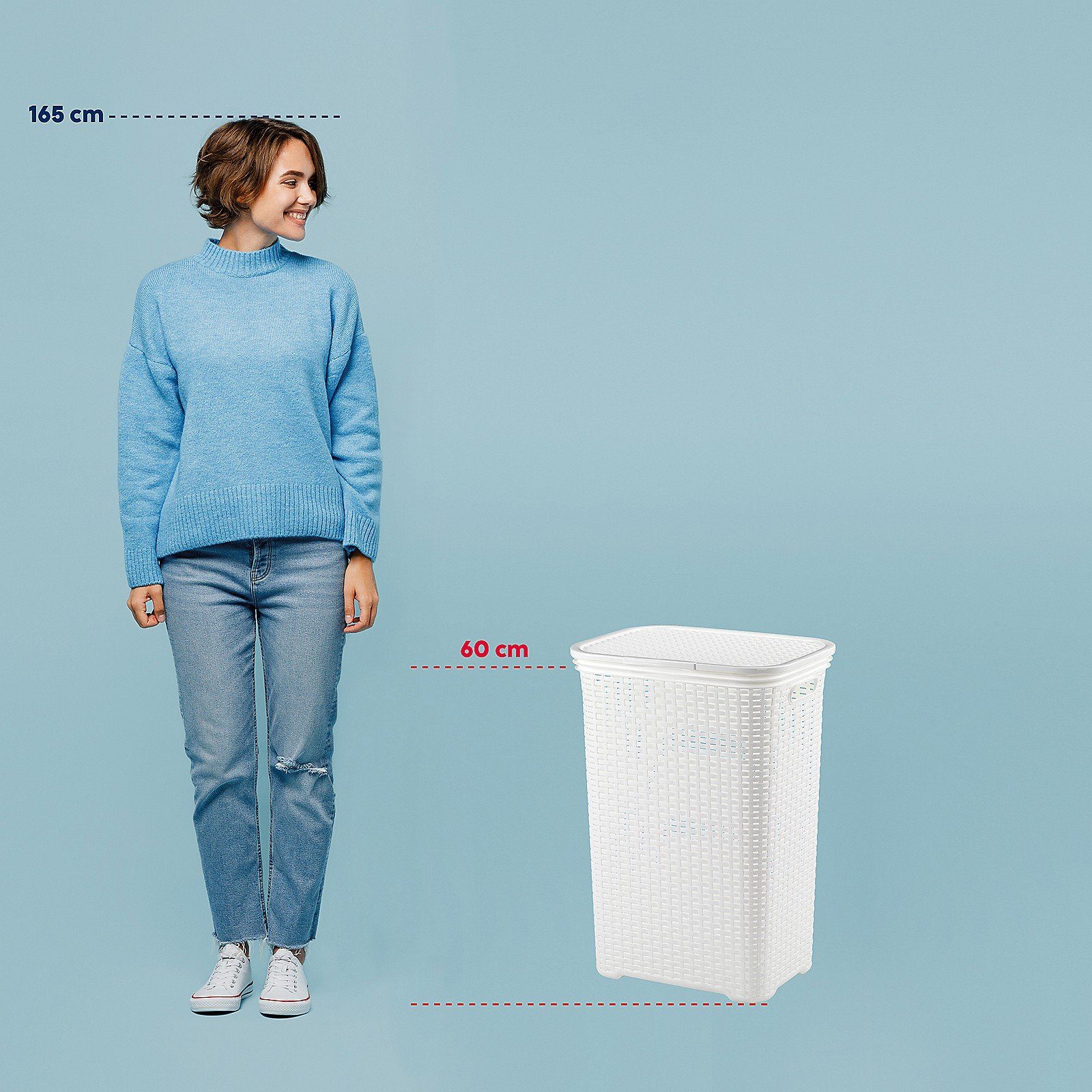kela Wäschebox Brasilia, Klappdeckel, 60 L, Flecht-Look, flexibel einsetzbar, 2 Tragegriffe