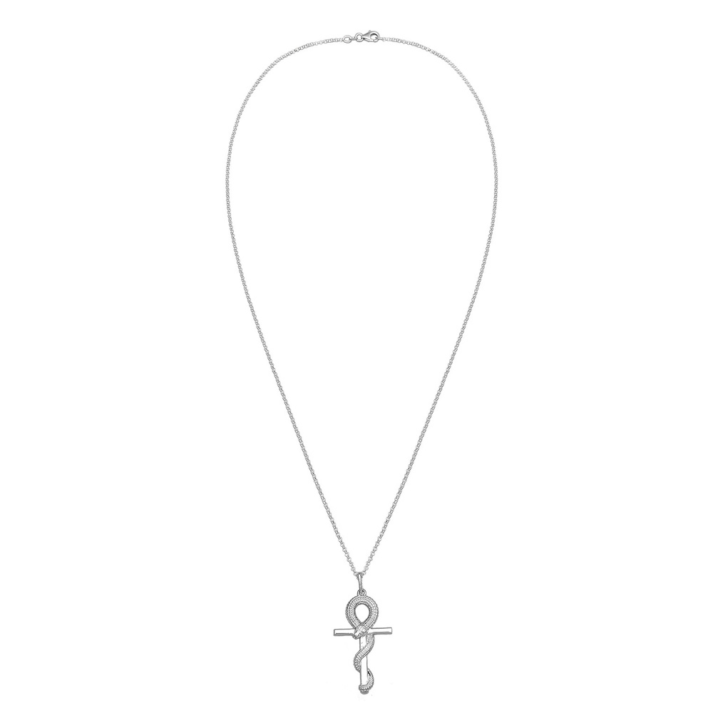 KUZZOI KUZZOI Collier Hommes Pendentif Croix Serpent symbole en Argent Sterling 925 Bijoux