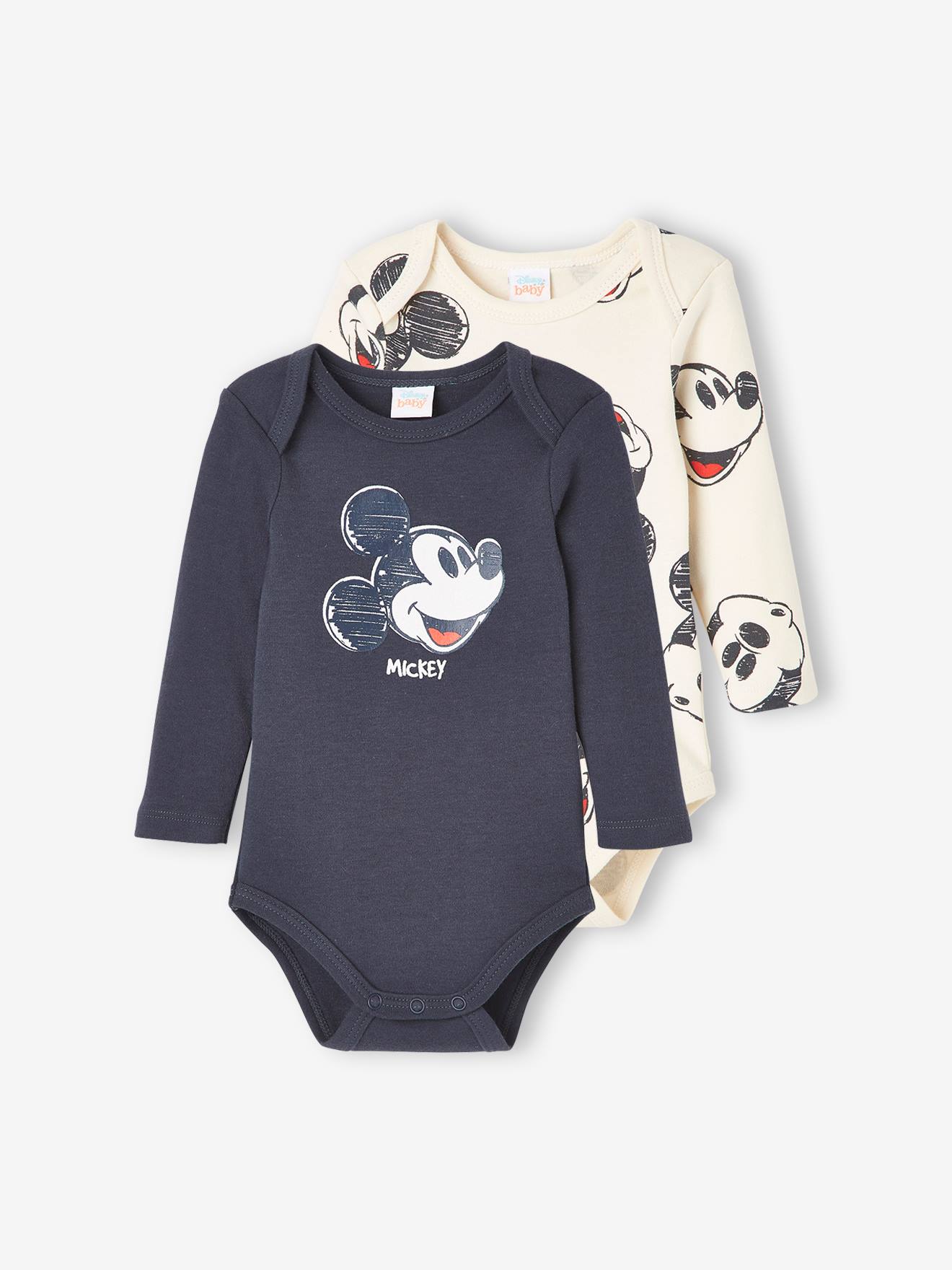 Lot de 2 bodies bébé garçon DS® Mickey gris fonce uni avec decor