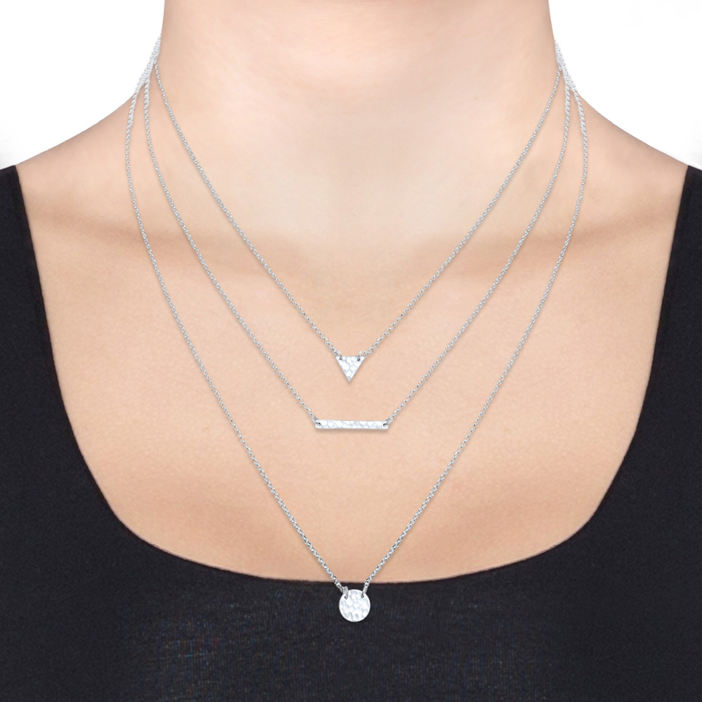 Elli Elli Collier Femme Triangle Géo Trois Couches -  (925/1000) Argent collier