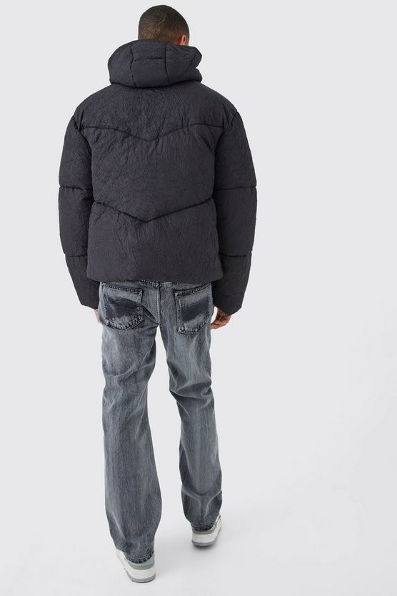 Strukturierte Steppjacke in Knitteroptik mit Kapuze