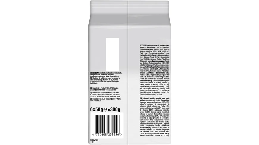 PERFECT FIT™ Katze Portionsbeutel Natural Vitality Adult 1+ mit Hochseefisch und mit Lachs 6 x 50g Multipack 300 g
