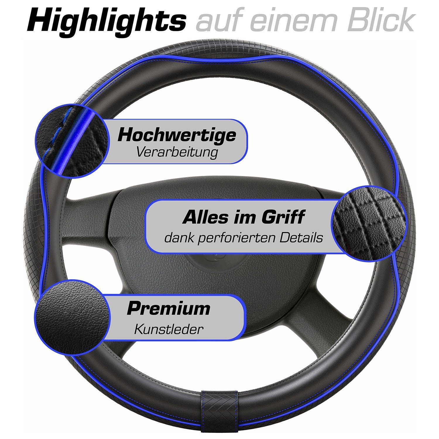 Upgrade4cars Lenkradbezug SportsLine, Ø 37,00 - 39,00 cm, Stilvolles Linien-Design mit Perforierten Details für mehr Grip