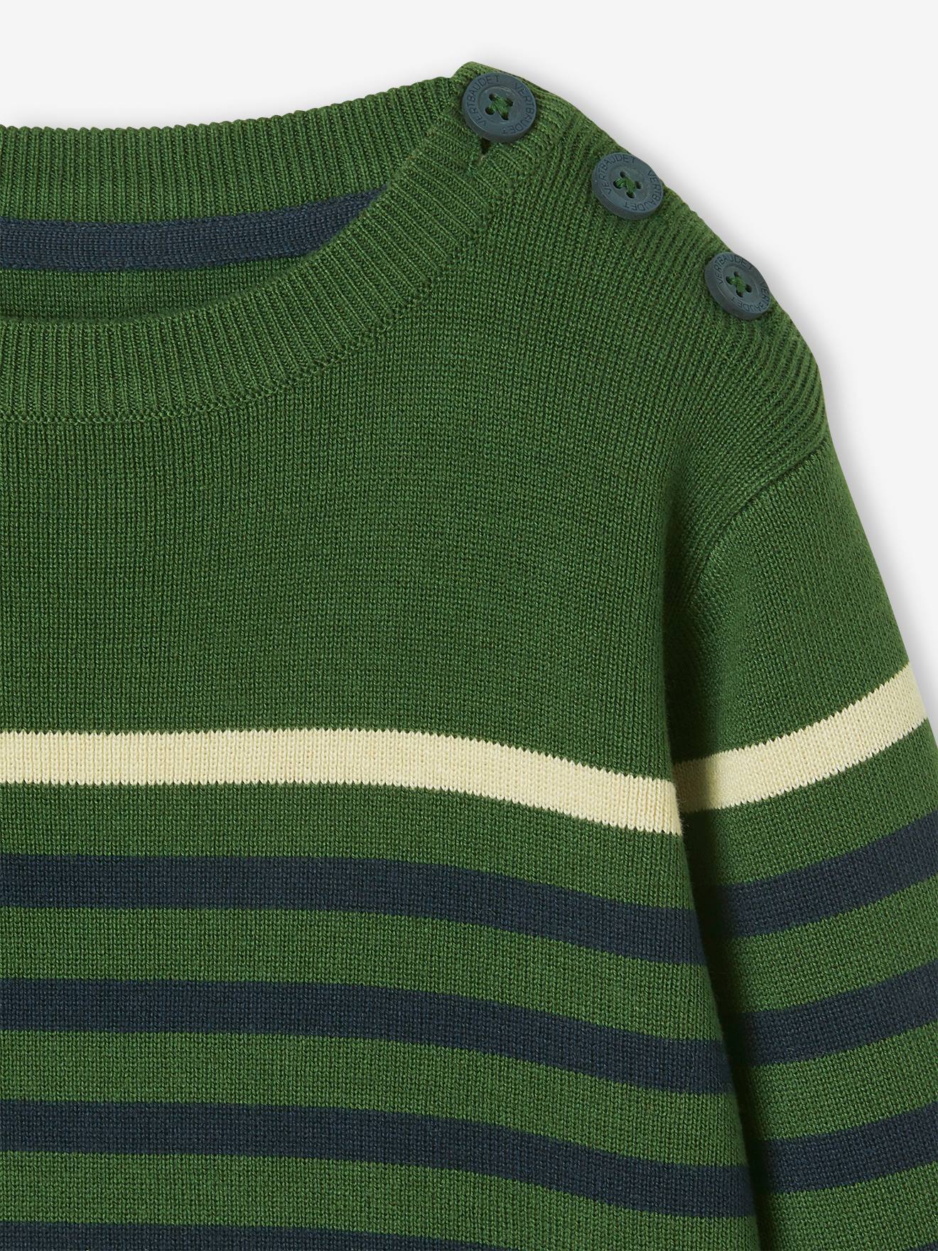 Pull marin garçon ivoire rayé rouge et marine