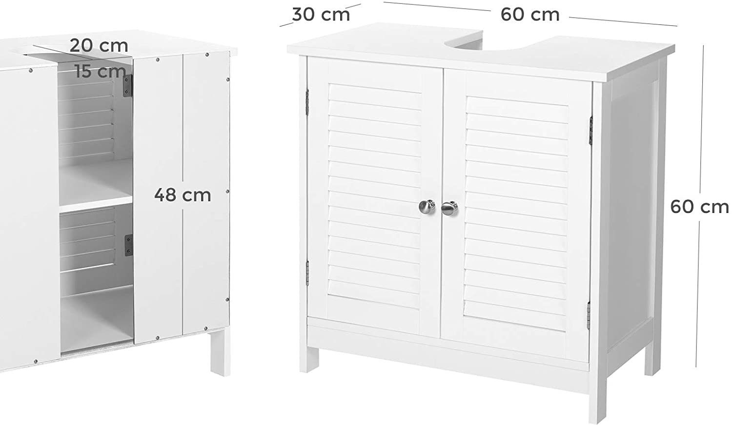 VASAGLE Waschbeckenunterschrank verstellbare Regalebene, mit Griffen
