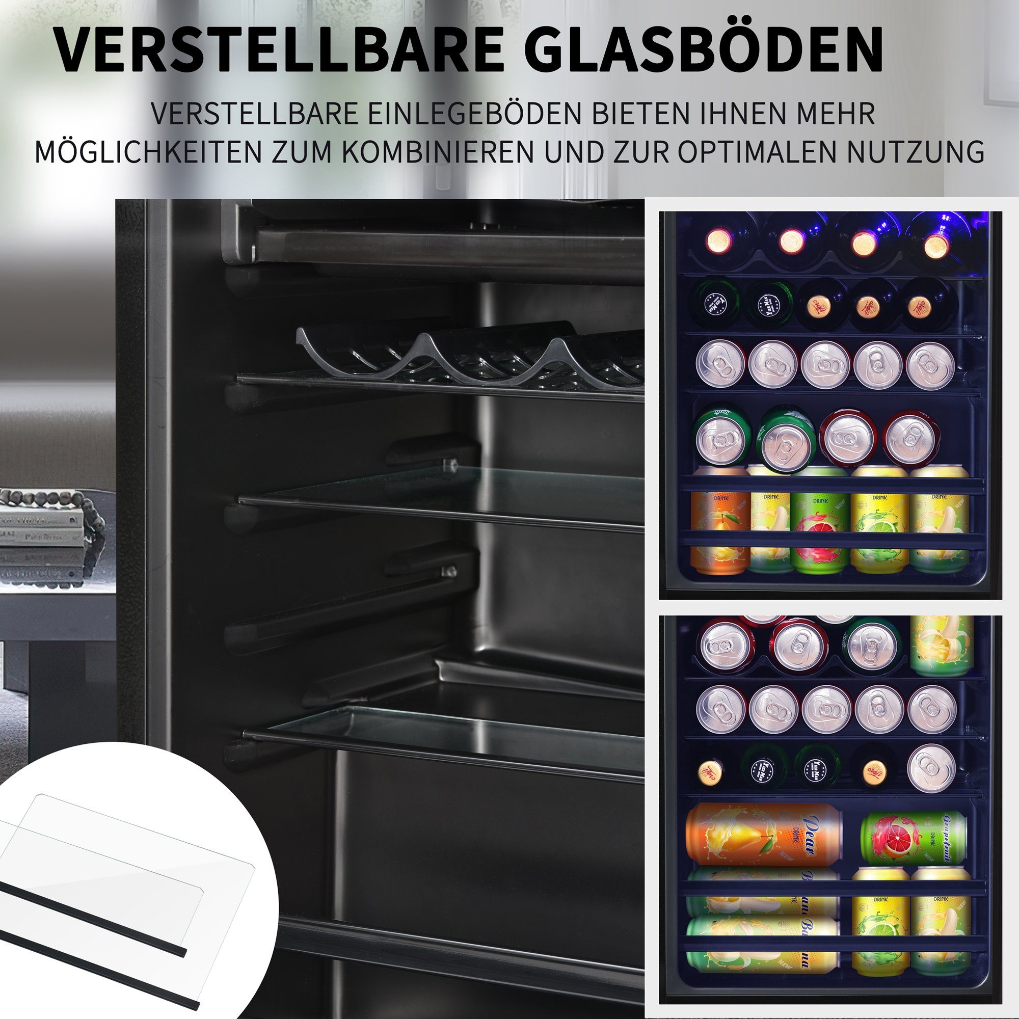Ulife Getränkekühlschrank SC-76A, 71.6 cm hoch, 40 cm breit, höhenverstellbare Füße, Gefrierfach 6L, Kühlfach 70L, Energieklasse F