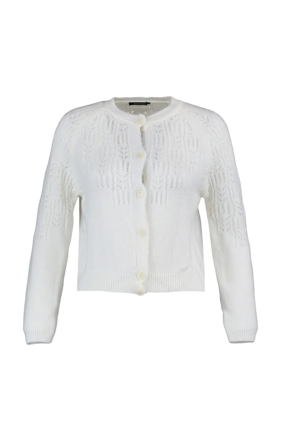 Trendyol Collection  Ecrufarbene, weich strukturierte Strickjacke mit Lochmuster TWOAW21HI0020