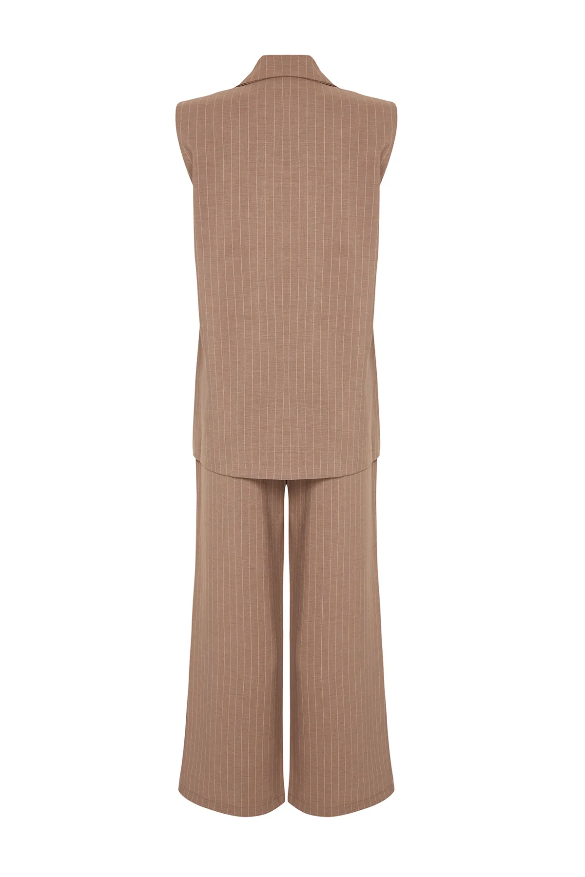 Trendyol Modest  Anzug aus nerzfarbenem, gestreiftem Stoff, Weste, Hose, gewebter Unterteil und Oberteil TCTSS24US00031