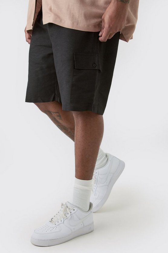 Plus lockere Cargo-Shorts aus Leinen mit elastischem Bund