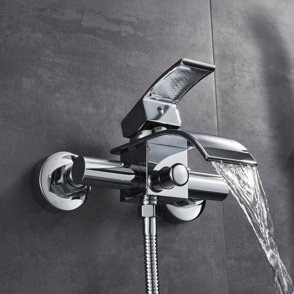 Auralum Brausegarnitur Wasserfall Badewannenarmatur Handbrause Wannenarmatur Duscharmatur, Messing Einhebel-Wannenarmatur Badarmatur Duschset