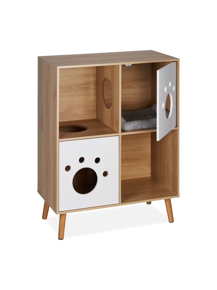 relaxdays Katzenschrank in Natur/ Weiß - (B)75 x (H)96 x (T)40 cm günstig kaufen onesize