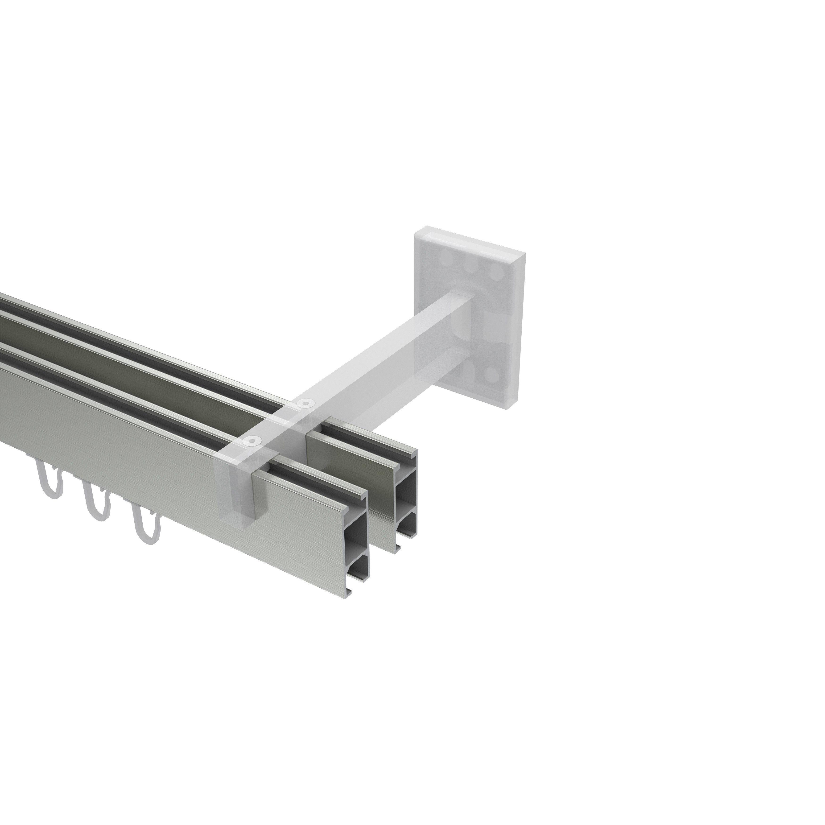 Gardinenstange Smartline Paxo, INTERDECO, 2-läufig, 14x35 mm, eckig, Wandmontage, Edelstahl-Optik / Schwarz