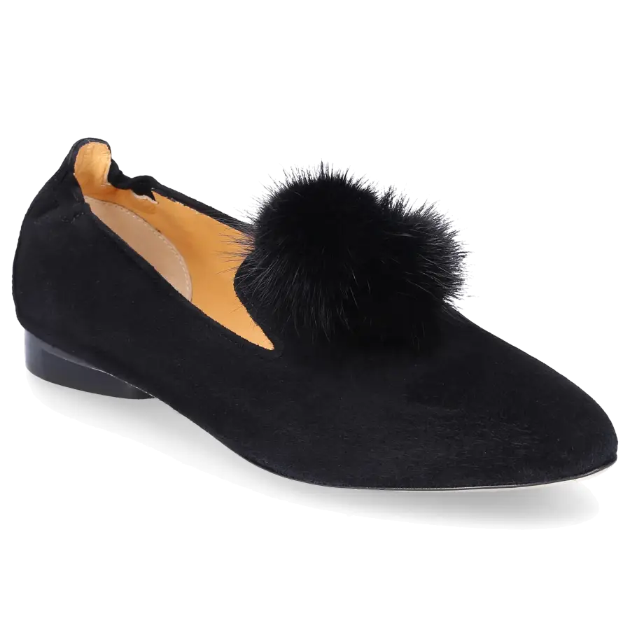 Truman's - Ballerinas 8858 Veloursleder Bommel schwarz - schwarz