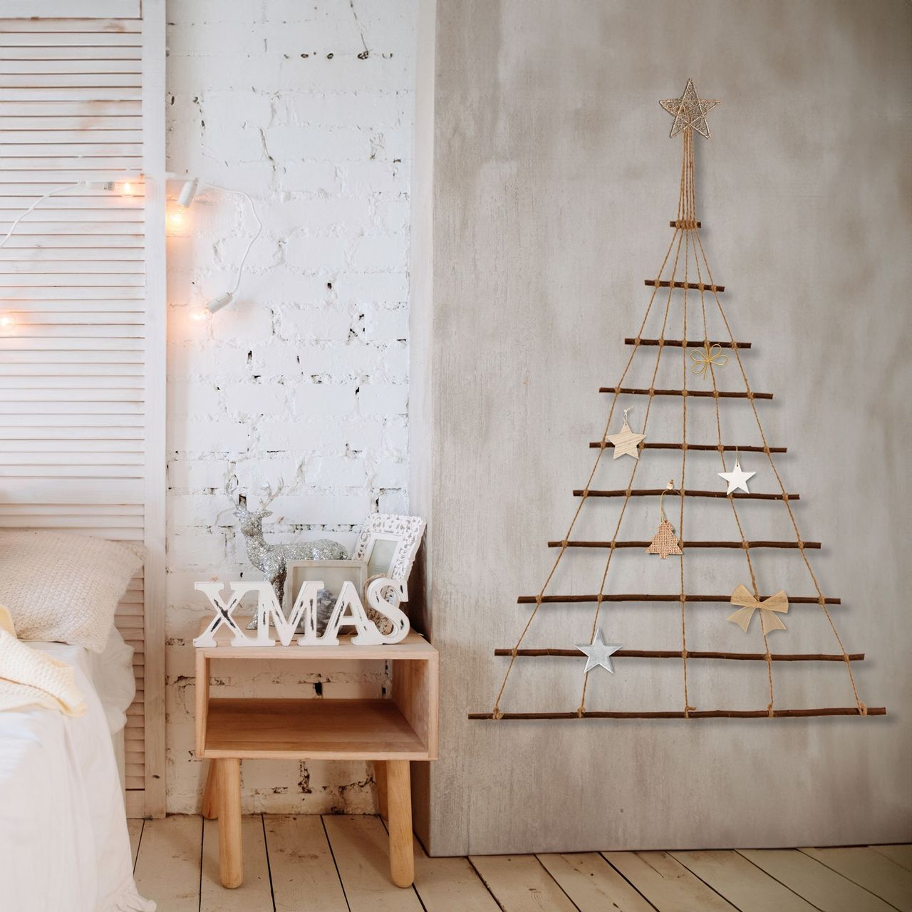 Pemicont Floranica Holzleiter für Adventskalender  100 x 140 cm - Holz Aufhängen von Weihnachtsschmuck
