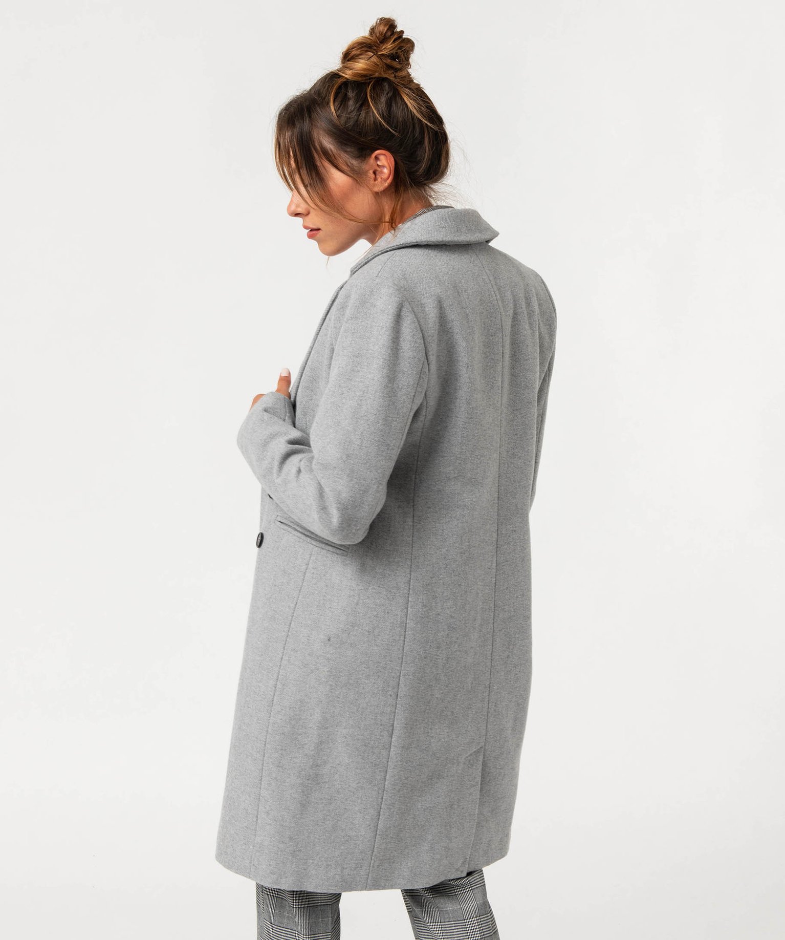 Manteau long droit en laine à double boutonnage femme gris clair | GEMO