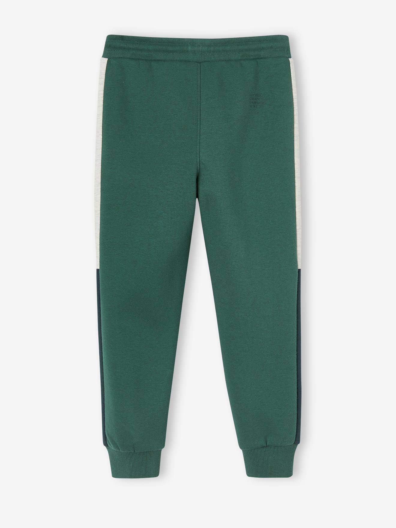 Pantalon jogging bandes côtés garçon. vert sapin