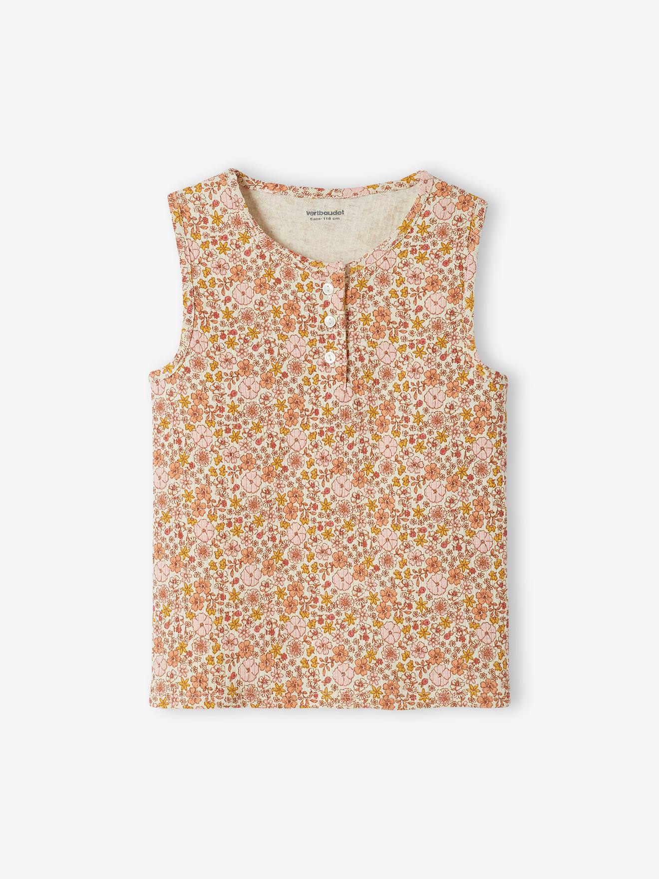 Débardeur à fleurs maille côtelée fille multicolore