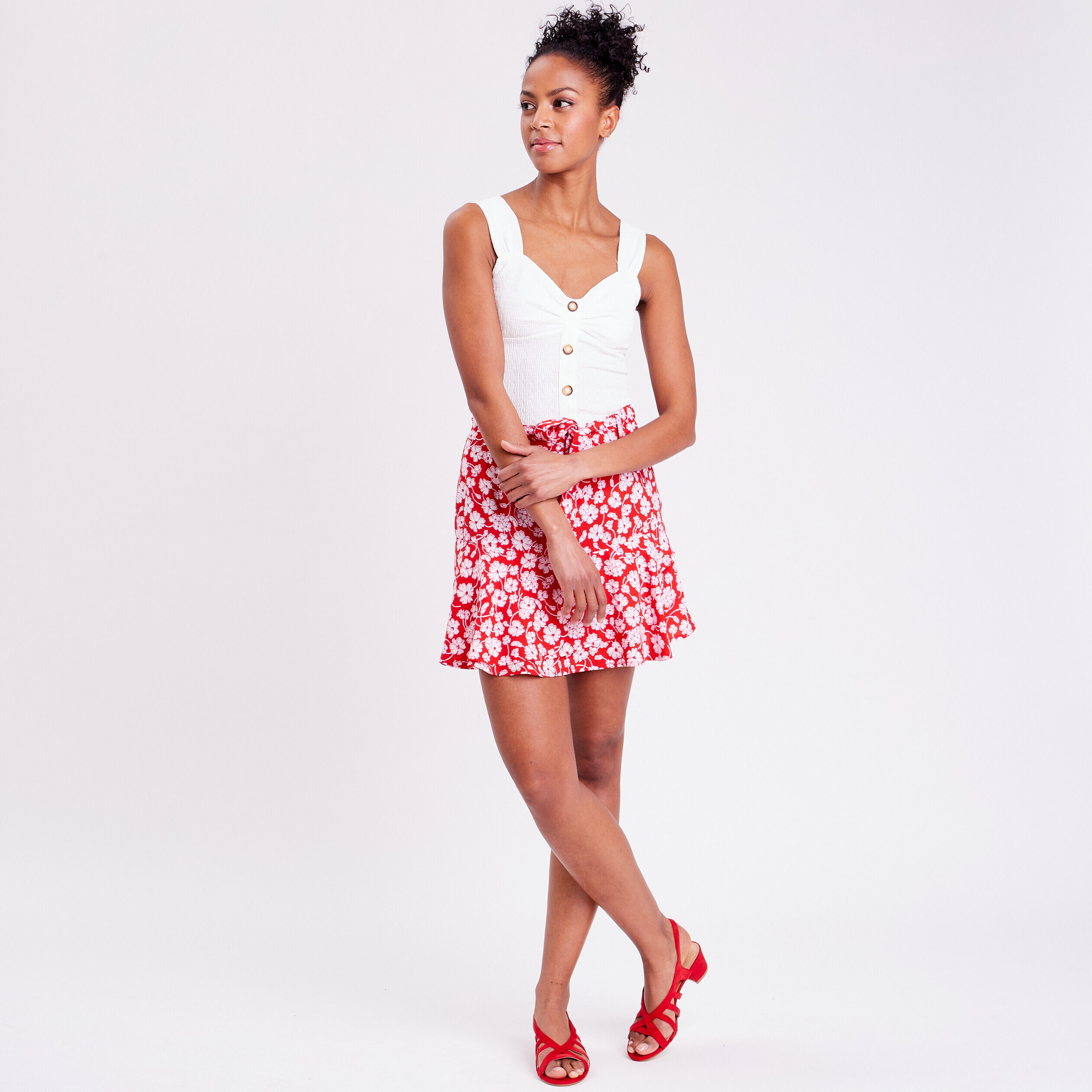 Jupe droite ceinturée rouge femme | Cache Cache