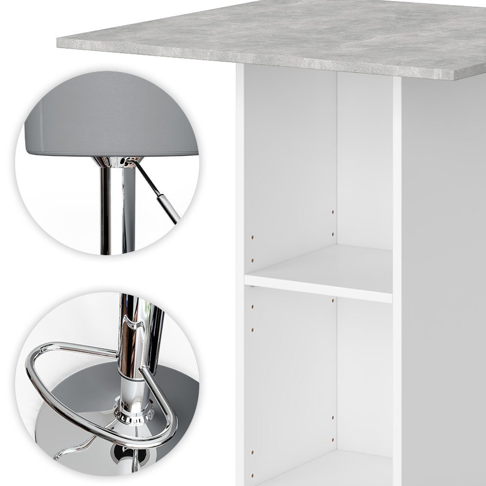 Vicco Bartisch Stehtisch Tresentisch RODEO Weiß Beton inkl. Hocker